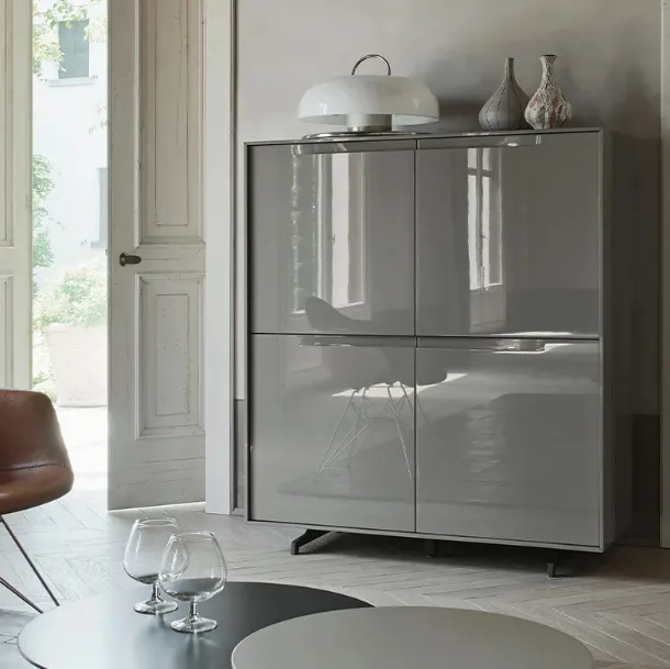 Bahut Vela 03 laqué brillant Ardoise de Sangiacomo.