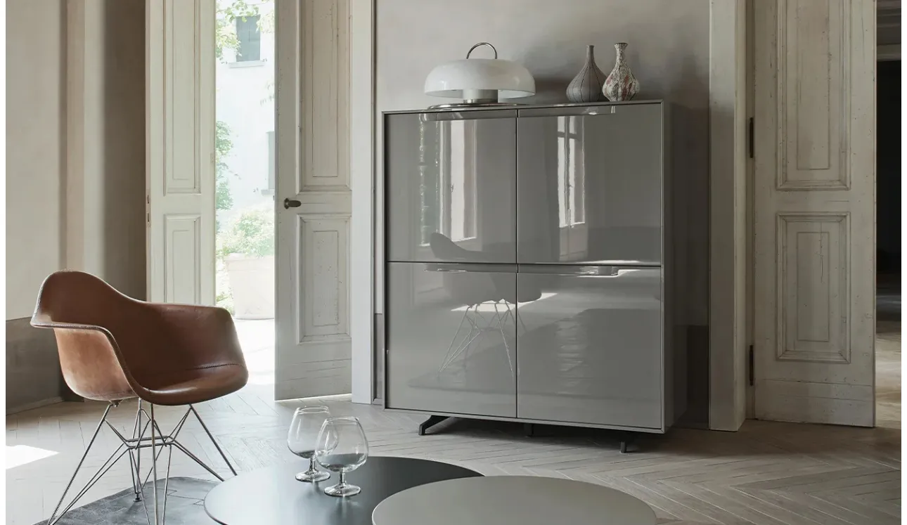 Bahut Vela 03 laqué brillant Ardoise de Sangiacomo.