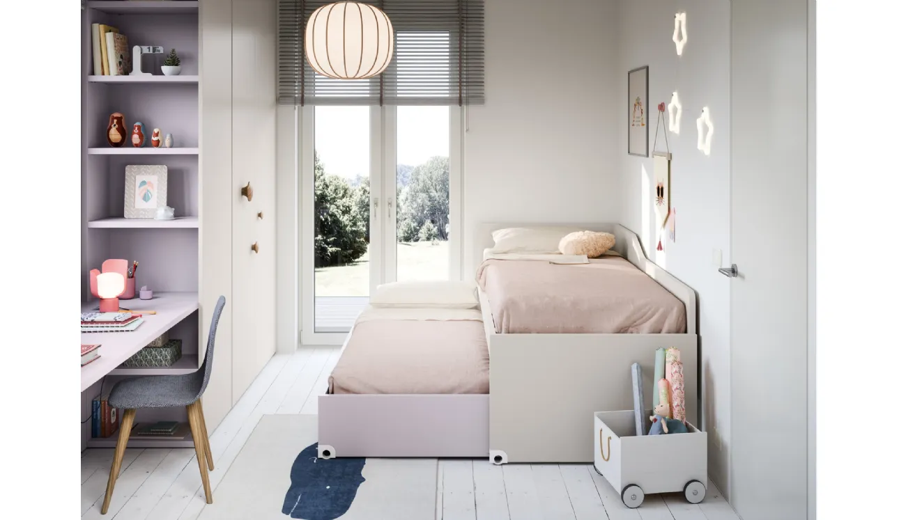 Chambre d'enfant multifonction avec lits surélevés de