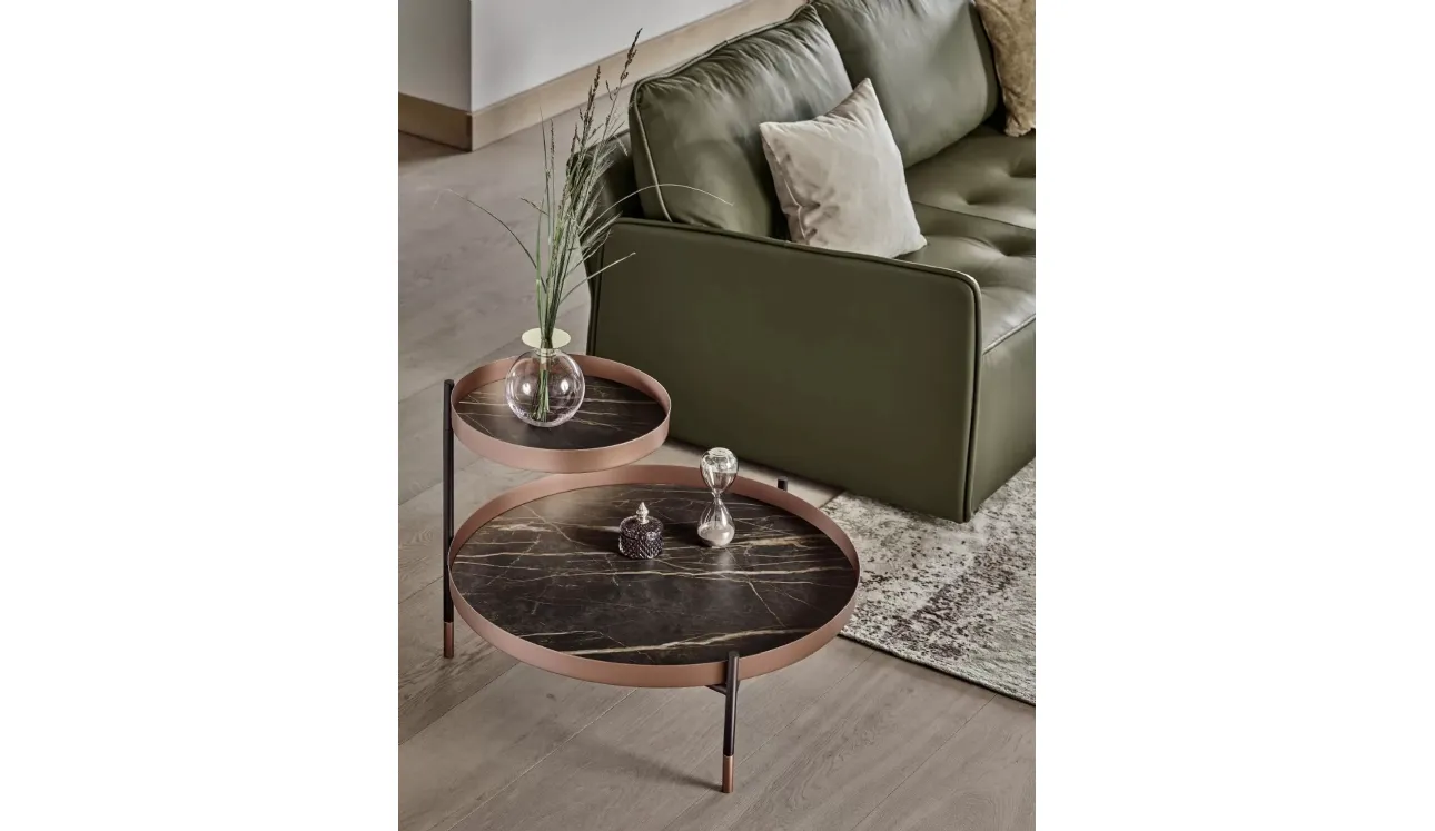 Table Planet avec plateaux en SuperMarmo et structure en acier laqué de Bontempi