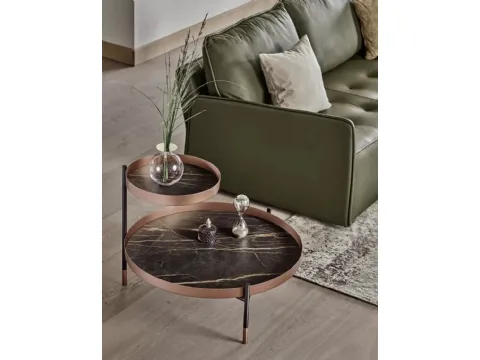 Table Planet avec plateaux en SuperMarmo et structure en acier laqué de Bontempi