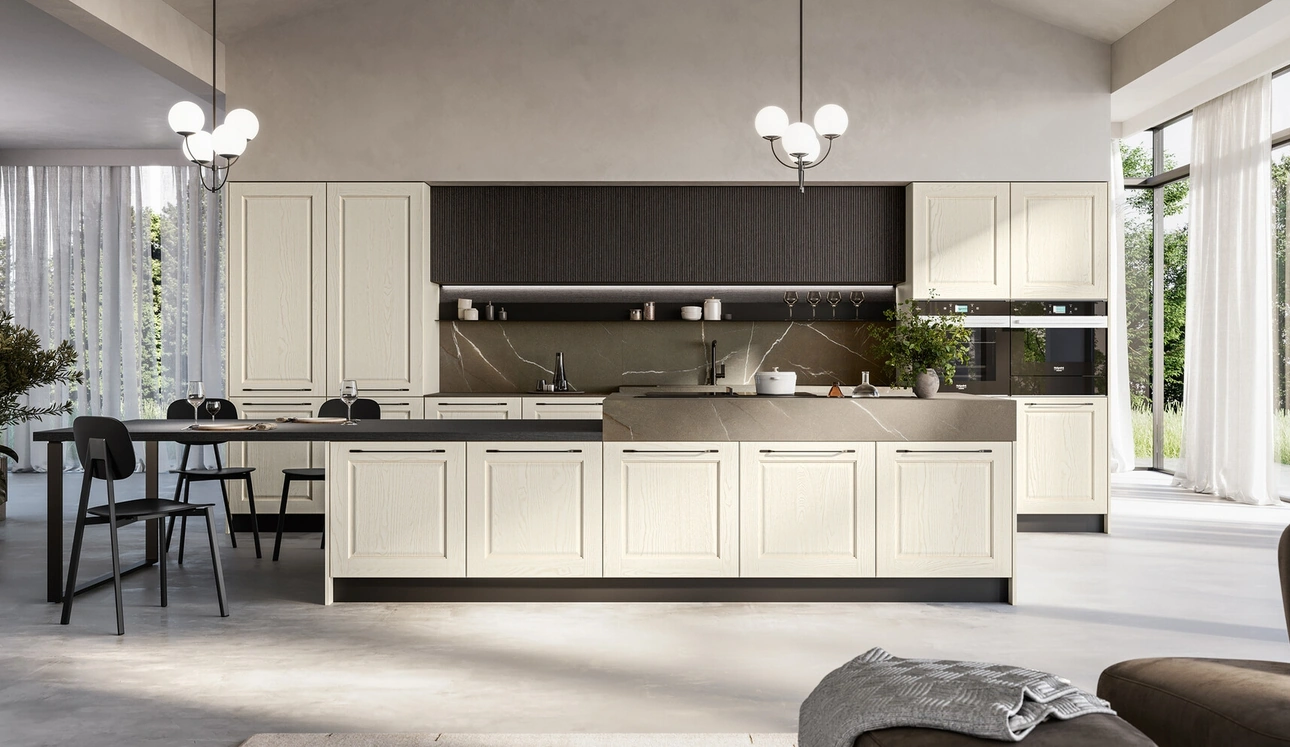 Cuisine classique en frêne blanc avec îlot Asolo de Arredo3