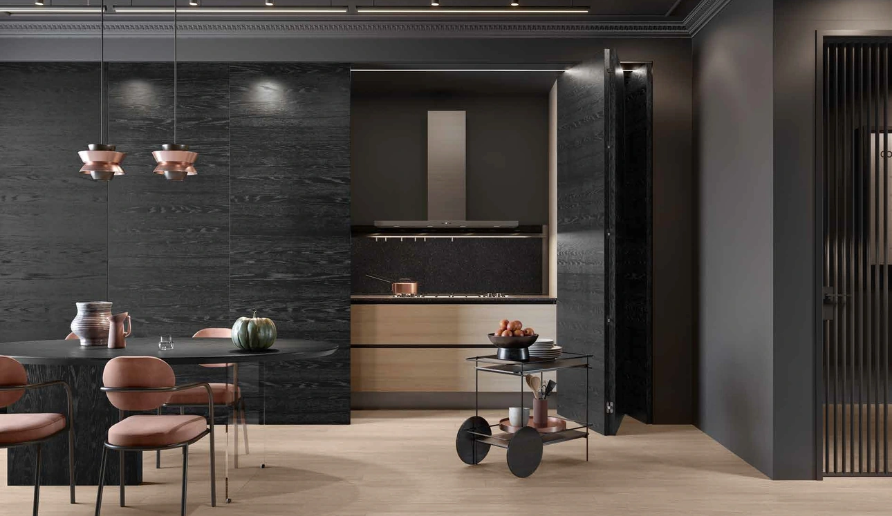 Cuisine Design 05 encastrable en chêne glace et chêne noir de Garofoli