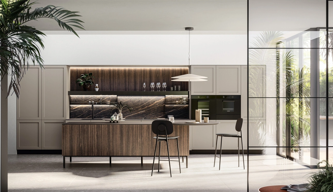 Cuisine moderne en stratifié et PET avec île Alma d'Arredo3
