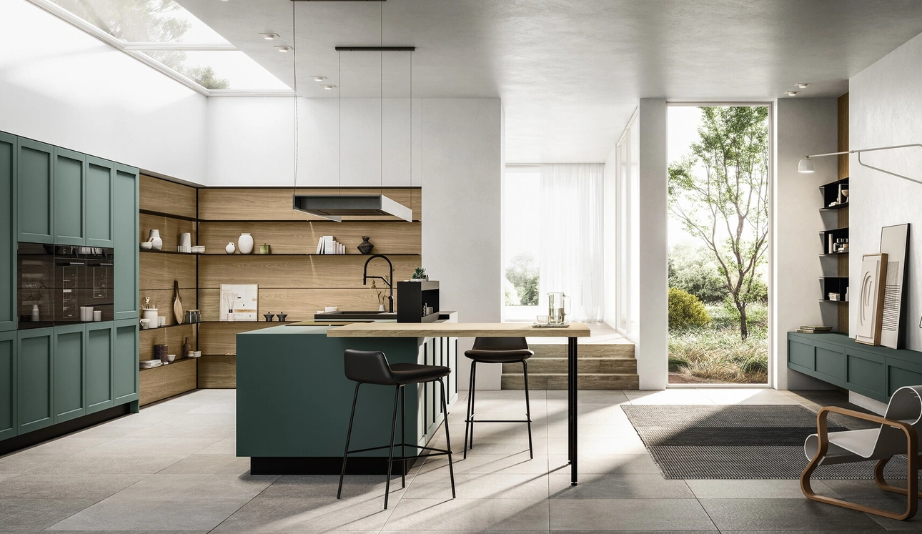 Cuisine moderne en PET et stratifié avec île Alma d'Arredo3