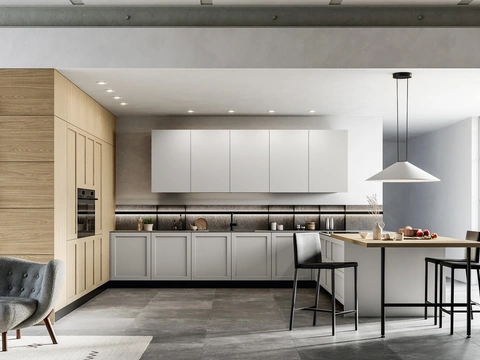 Cuisine moderne avec îlot Alma 02 en PET et stratifié d'Arredo3