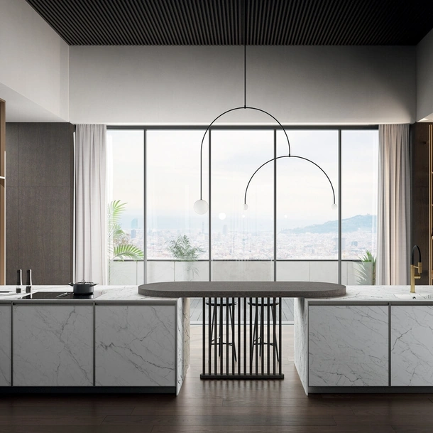 Cuisine moderne avec îlot Kronos 01 en laminam de Arredo3