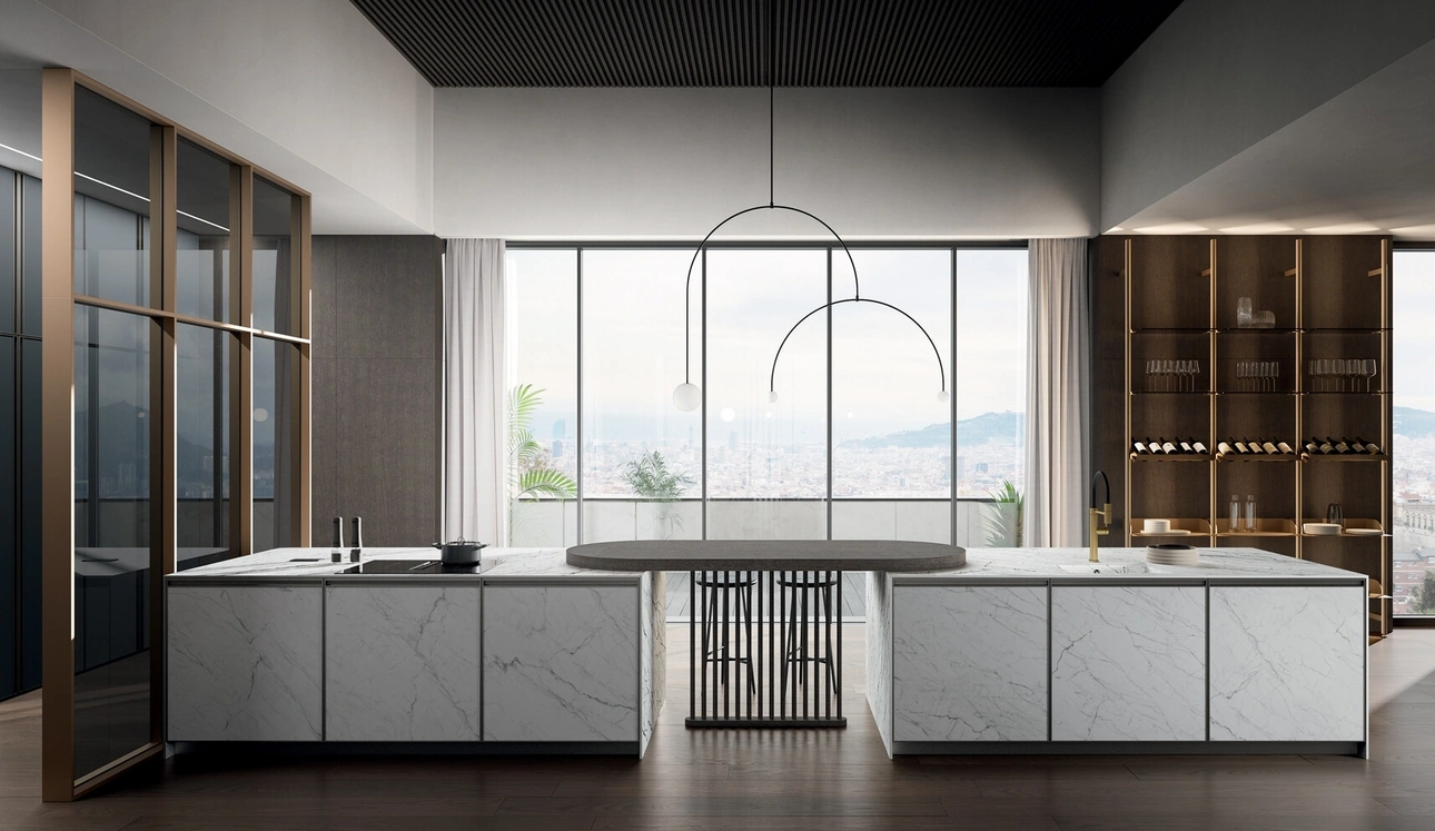 Cuisine moderne avec îlot Kronos 01 en laminam de Arredo3
