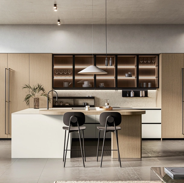 Cuisine moderne avec île Asia 01 en laque et bois d'Arredo3