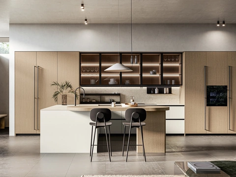 Cuisine moderne avec île Asia 01 en laque et bois d'Arredo3