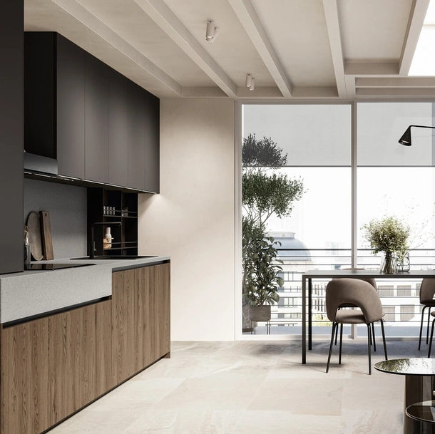 Cuisine moderne linéaire Asia 02 en chêne et laqué de Arredo3