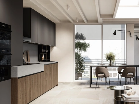 Cuisine moderne linéaire Asia 02 en chêne et laqué de Arredo3