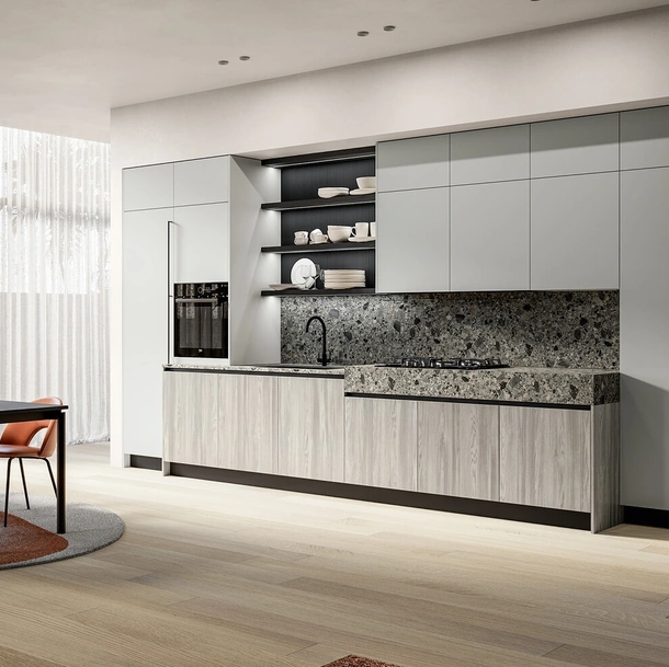 Cuisine moderne linéaire Cloe 02 en stratifié et laqué d'Arredo3