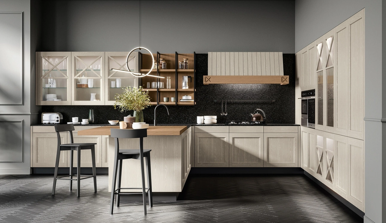 Cuisine moderne avec îlot en bois Frida de Arredo3