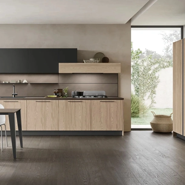 Cuisine Moderne linéaire Infinity 09 en Chêne et PET de Stosa