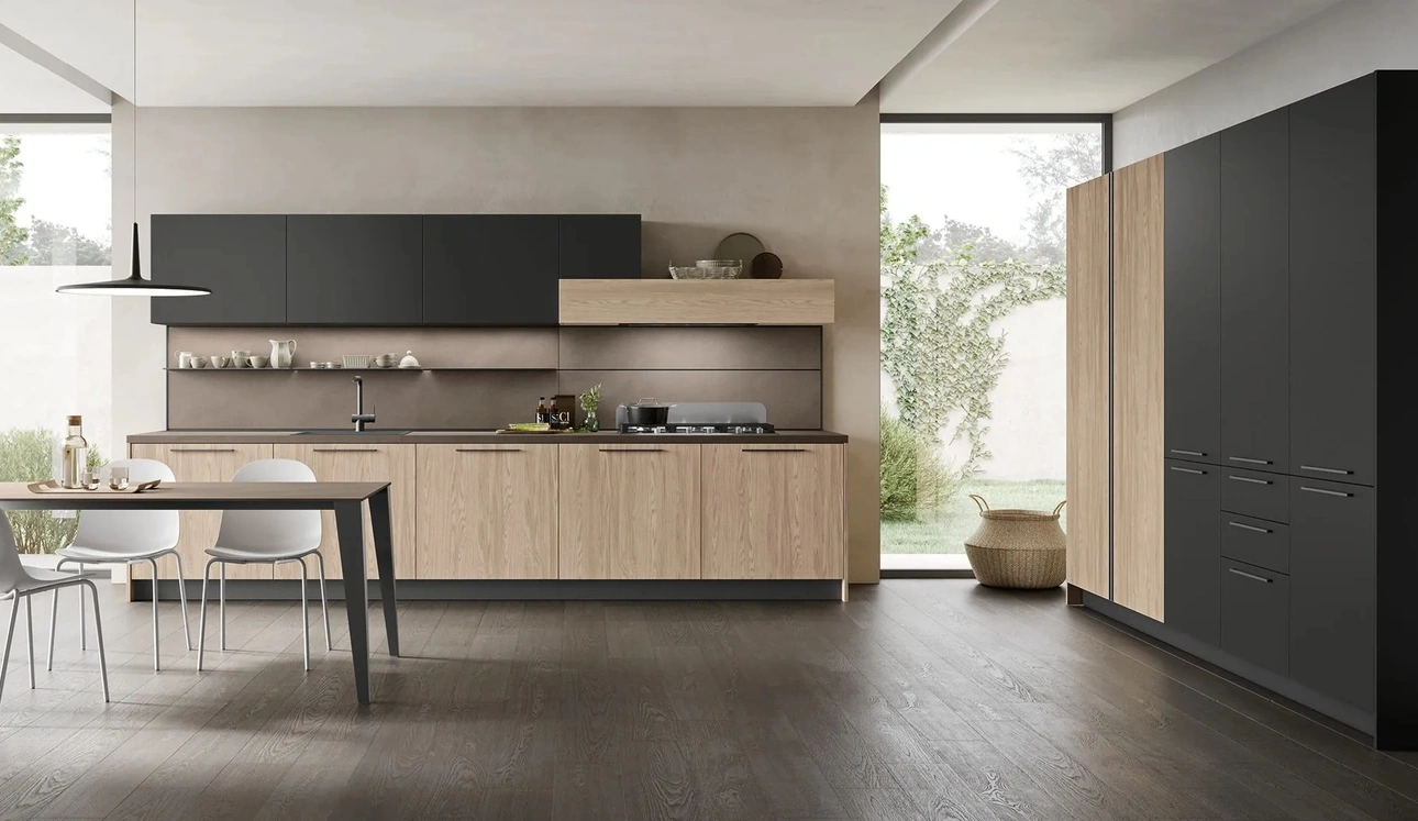 Cuisine Moderne linéaire Infinity 09 en Chêne et PET de Stosa