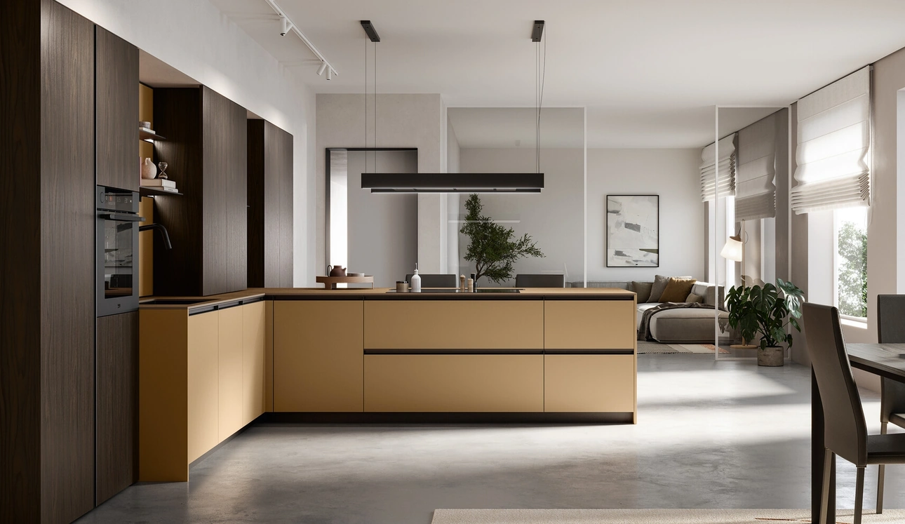 Cuisine moderne avec îlot en PET et stratifié Kalì de Arredo3