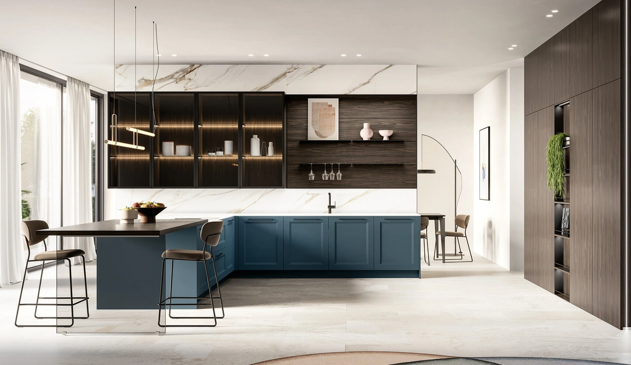 Cuisine moderne en laque et stratifié avec îlot Meg de Arredo3