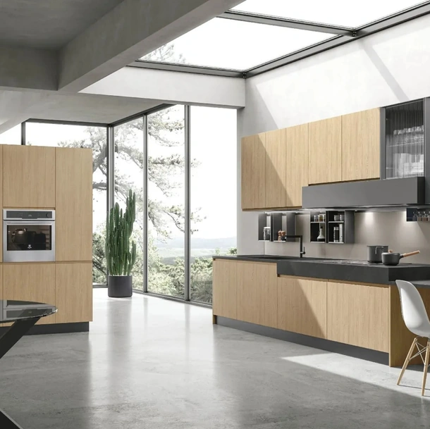 Cuisine moderne d'angle Karma 08 en chêne Essenza Termo structuré de Stosa