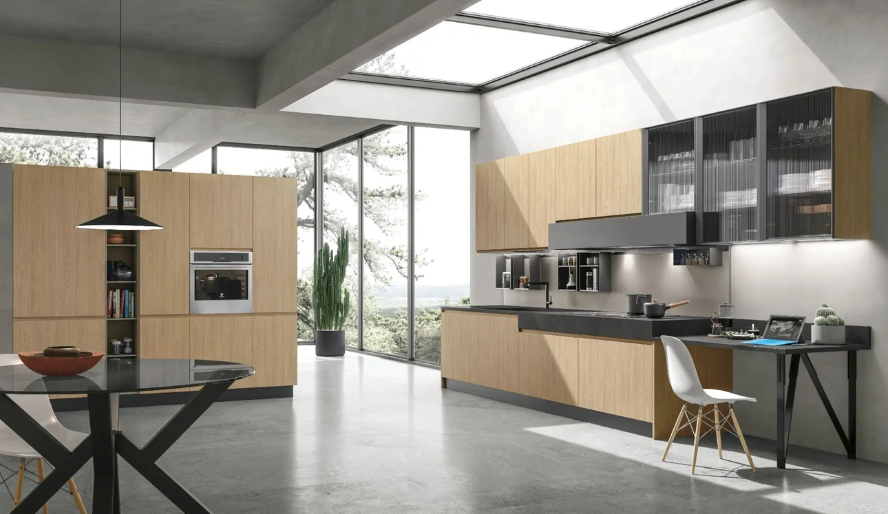 Cuisine moderne d'angle Karma 08 en chêne Essenza Termo structuré de Stosa