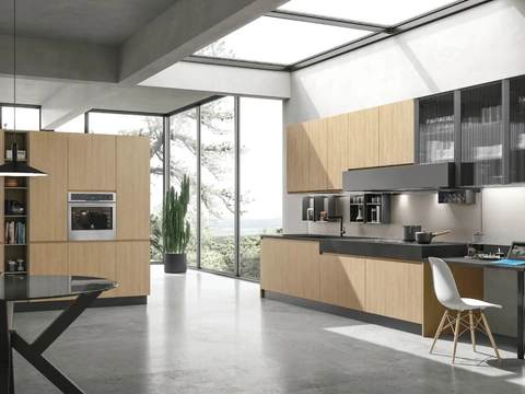Cuisine moderne d'angle Karma 08 en chêne Essenza Termo structuré de Stosa