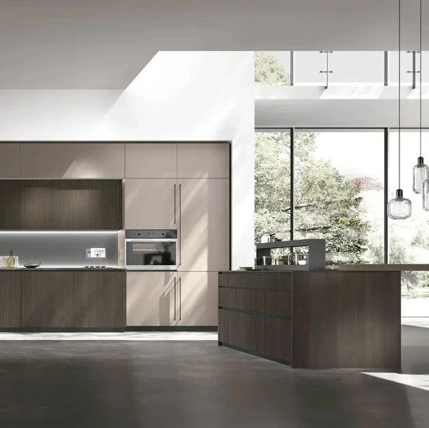 Cuisine Moderne avec îlot Metropolis 03 en Chêne et Pet de Stosa