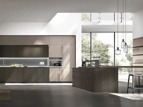 Cuisine Moderne avec îlot Metropolis 03 en Chêne et Pet de Stosa