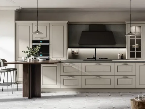 Cuisine classique avec îlot Asolo 03 en laqué et stratifié par Arredo3.