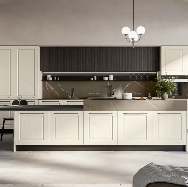Cuisine classique en frêne blanc avec îlot Asolo de Arredo3
