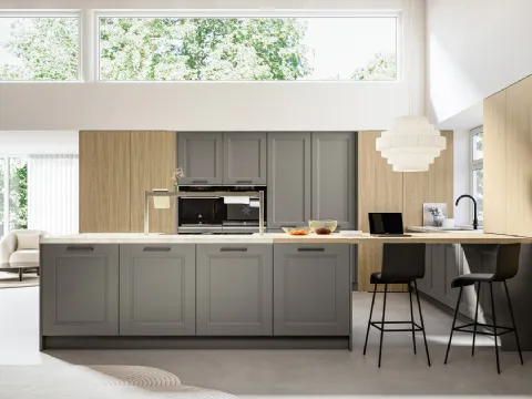 Cuisine classique avec îlot Joyeux 01 en laqué et stratifié d'Arredo3.