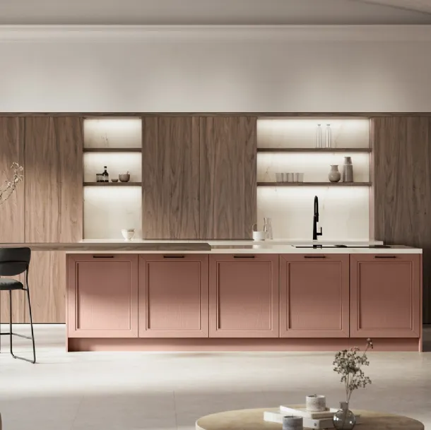 Cuisine classique avec l'îlot Opera 01 en laqué et stratifié par Arredo3