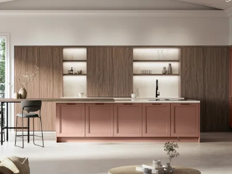 Cuisine classique avec l'îlot Opera 01 en laqué et stratifié par Arredo3