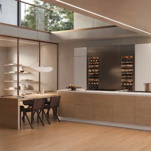 Cuisine Design 01 en chêne clair avec îlot Garofoli.