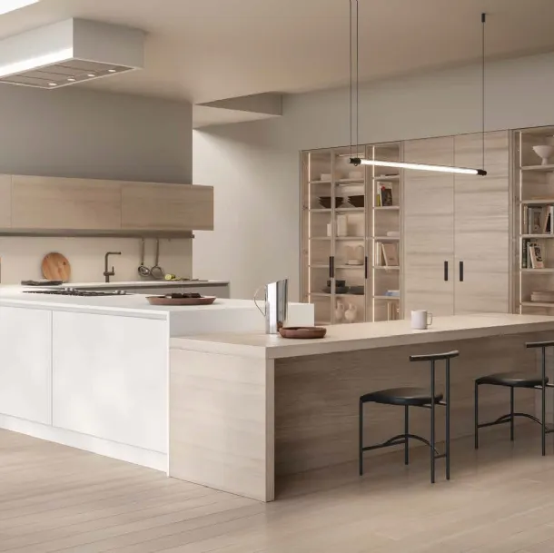 Cuisine Design 02 avec îlot en laque et chêne ice de Garofoli