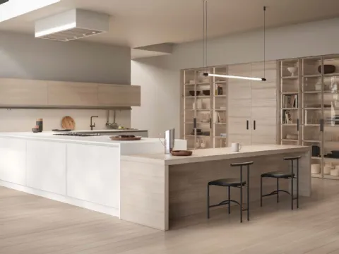 Cuisine Design 02 avec îlot en laque et chêne ice de Garofoli