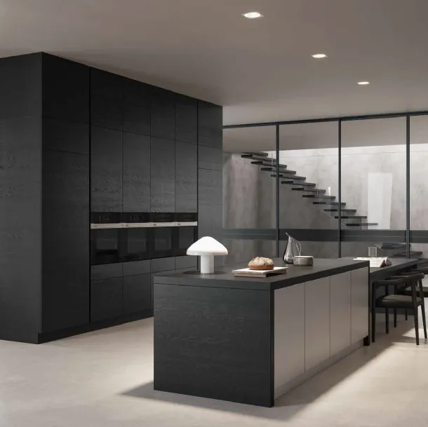 Cuisine Design 03 avec îlot en stratifié et chêne noir Garofoli