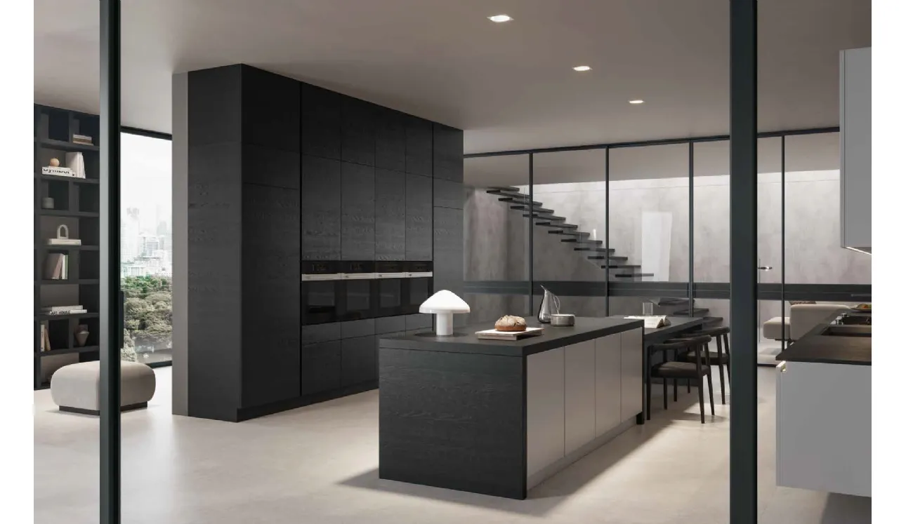 Cuisine Design 03 avec îlot en stratifié et chêne noir Garofoli