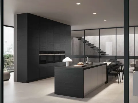Cuisine Design 03 avec îlot en stratifié et chêne noir Garofoli