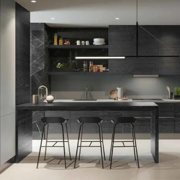 Cuisine Design 04 en chêne noir et laqué avec îlot de Garofoli.