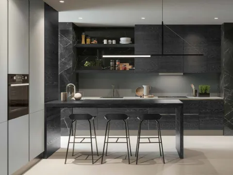 Cuisine Design 04 en chêne noir et laqué avec îlot de Garofoli.