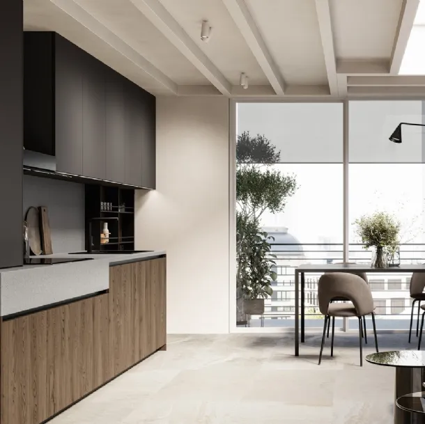 Cuisine moderne linéaire Asia 02 en chêne et laqué de Arredo3