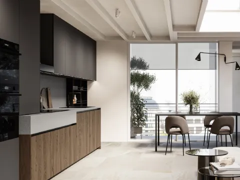 Cuisine moderne linéaire Asia 03 en chêne et laqué d'Arredo