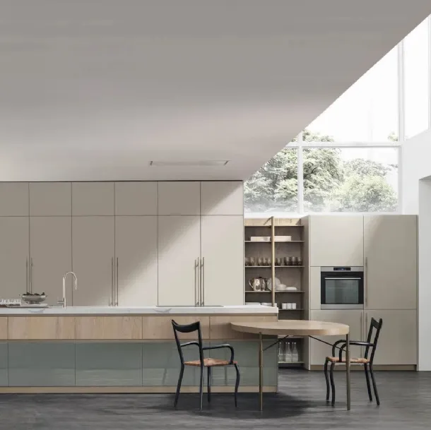 Cuisine moderne avec îlot Color Trend 01 en laqué mat et brillant de Stosa