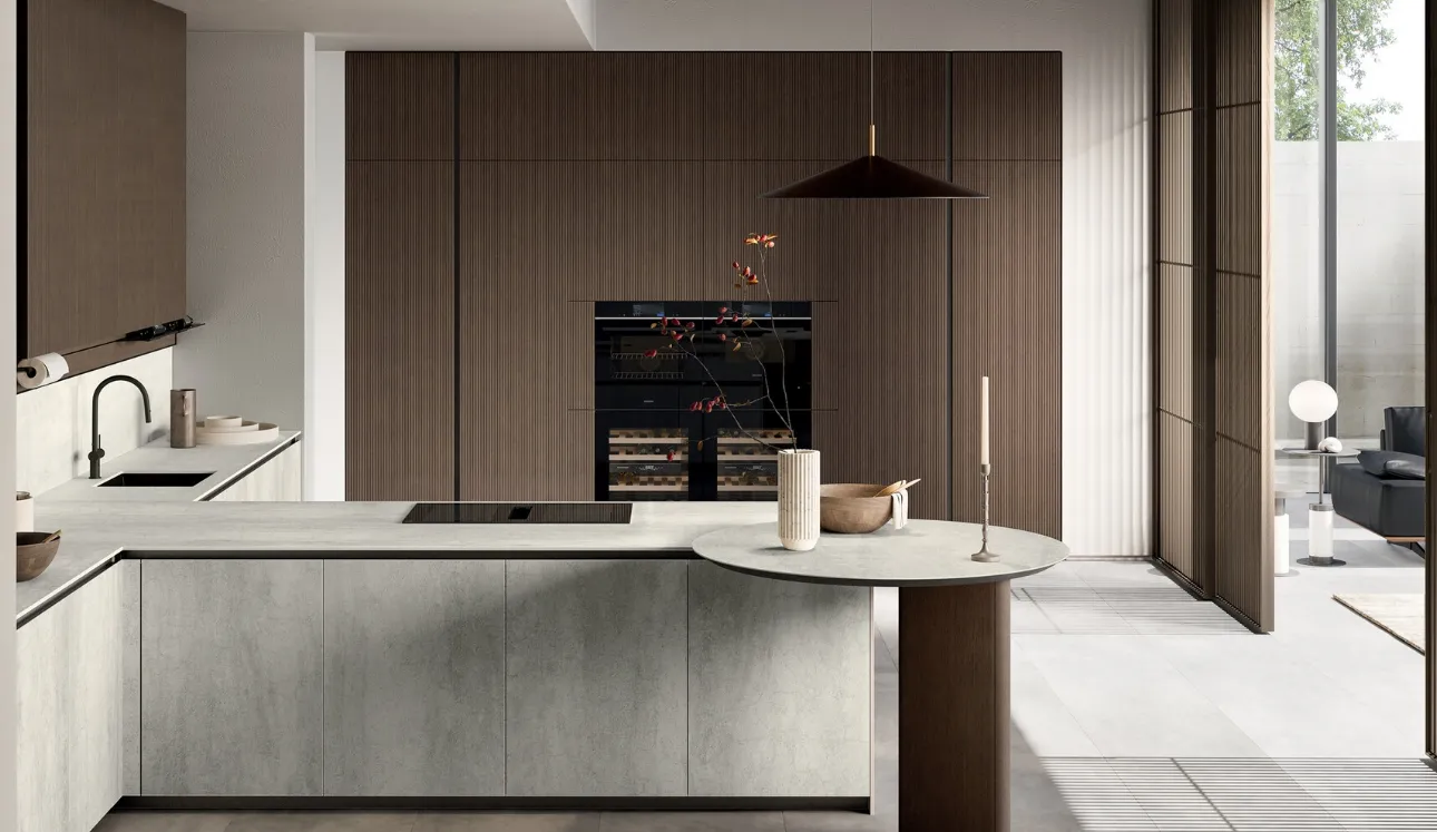 Cuisine moderne en grès avec îlot en verre de Arredo3