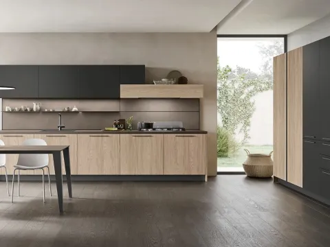 Cuisine Moderne linéaire Infinity 09 en Chêne et PET de Stosa