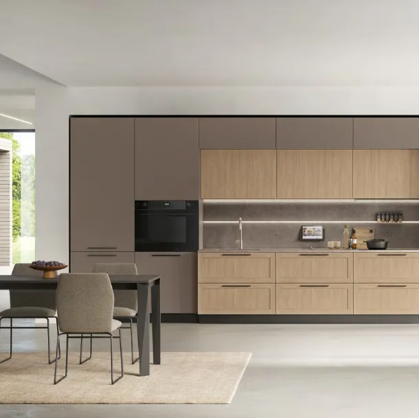 Cuisine moderne Infinity Modern 04 en Pet et Chêne thermo-structuré de Stosa.