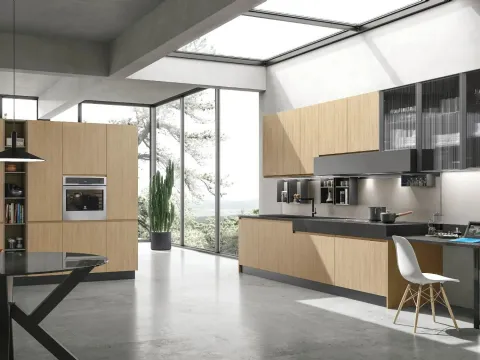 Cuisine moderne d'angle Karma 08 en chêne Essenza Termo structuré de Stosa