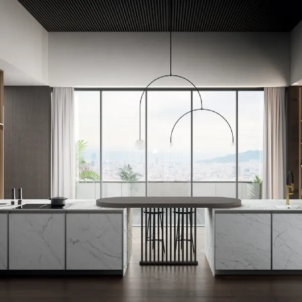 Cuisine moderne avec îlot Kronos 01 en laminam de Arredo3