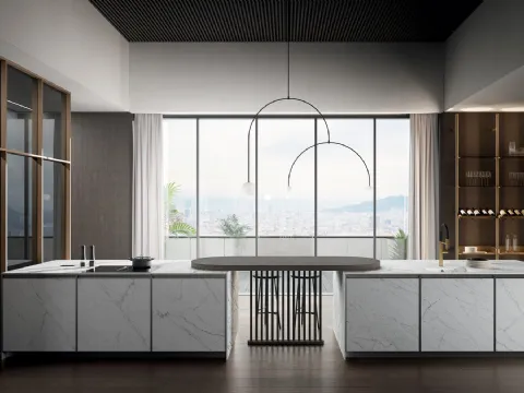 Cuisine moderne avec îlot Kronos 01 en laminam de Arredo3