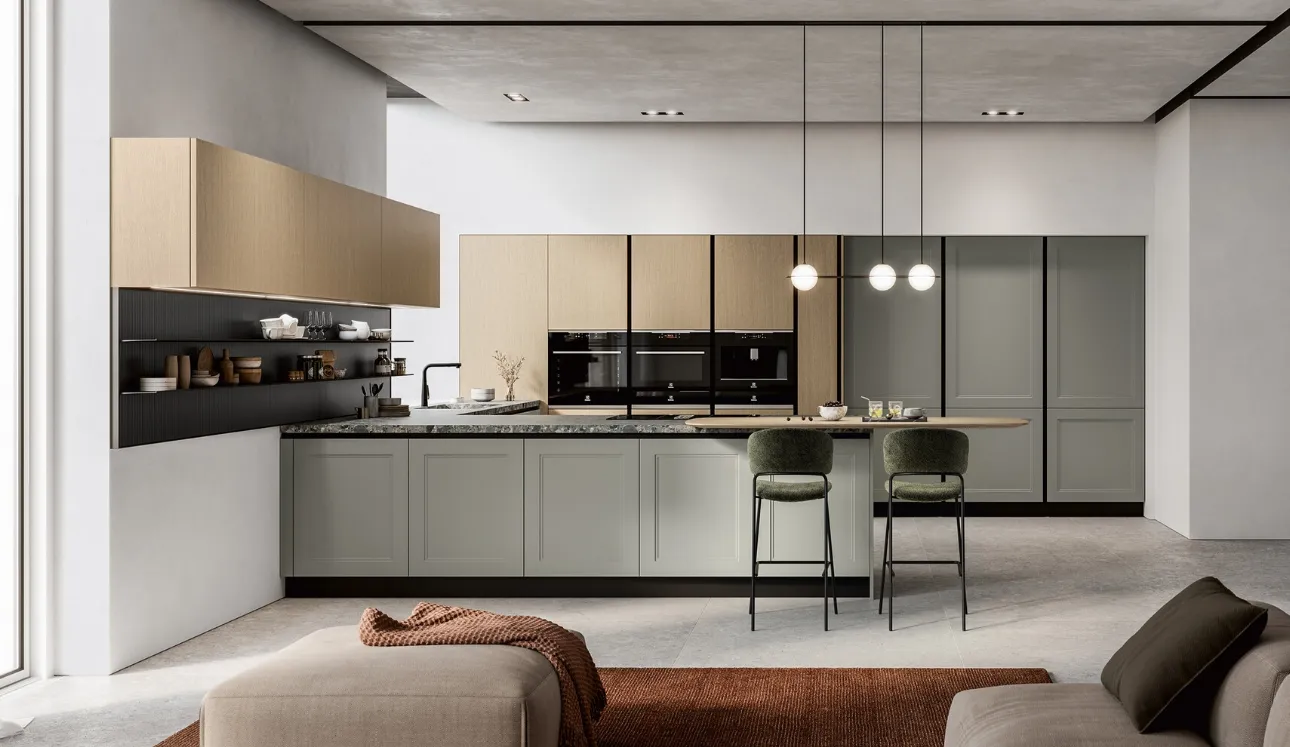 Cuisine moderne avec îlot Meg 02 laqué et en bois par Arredo3.